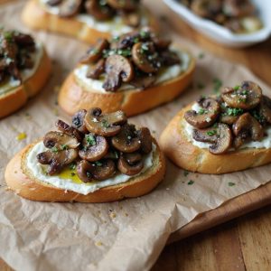 toasted bread topped with mushrooms
