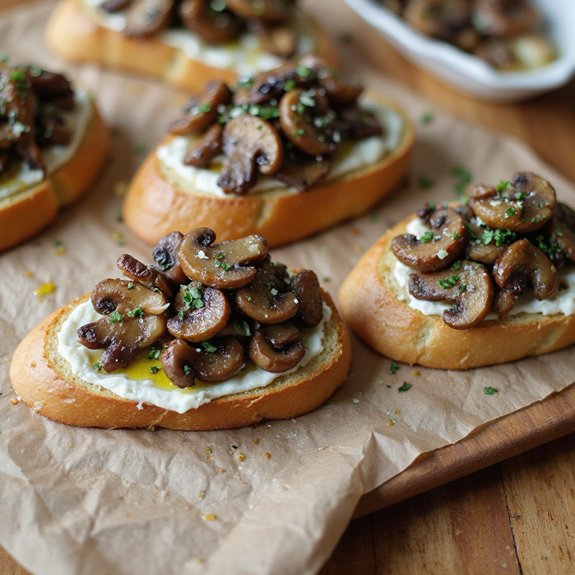 toasted bread topped with mushrooms