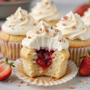 vanilla cupcakes filled with strawberry