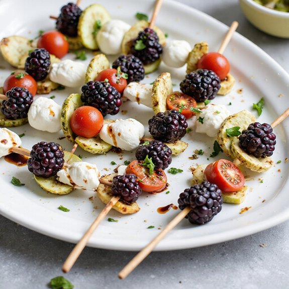 blackberry cucumber caprese skewers