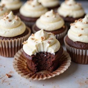 chocolate cupcakes with vanilla frosting