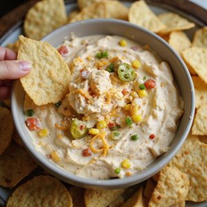 corn studded creamy boat dip