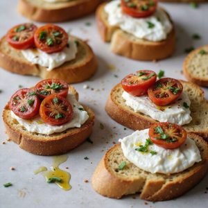 creamy burrata on crostini