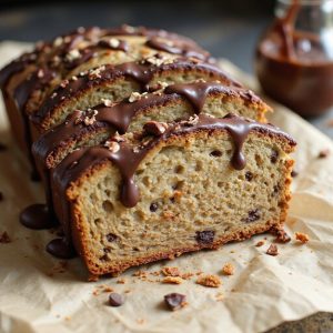 banana bread topped with chocolate