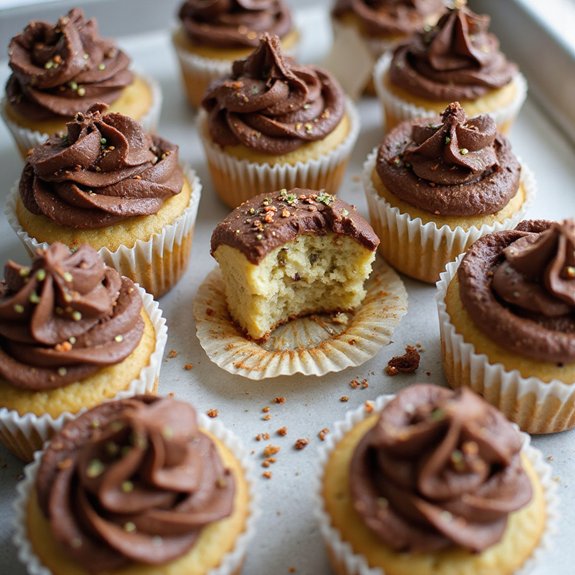 banana cupcakes topped with chocolate