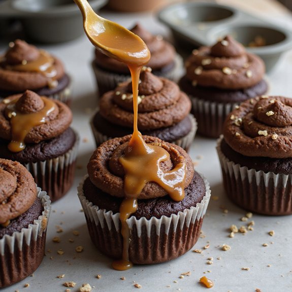 chocolate cupcake with caramel topping