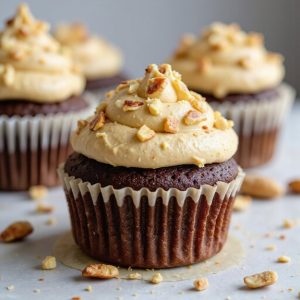 chocolate cupcake with peanut topping