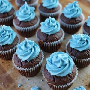 chocolate cupcakes with blue frosting