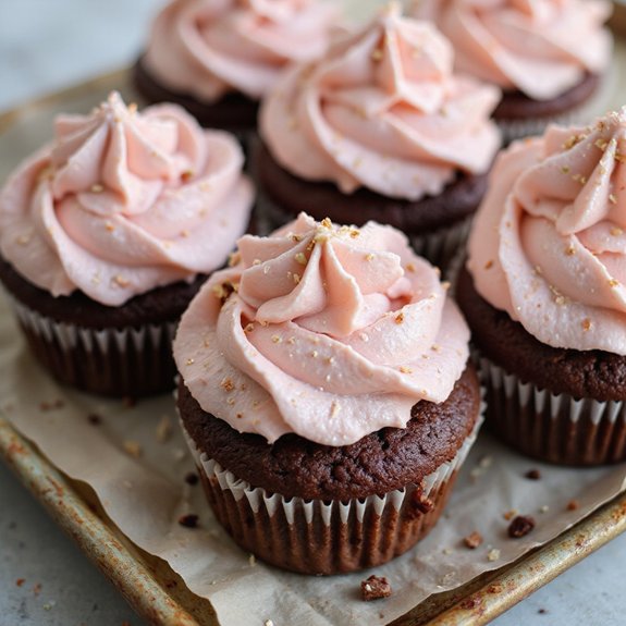 chocolate cupcakes with pink frosting