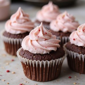 chocolate cupcakes with raspberry frosting