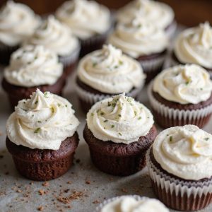 chocolate cupcakes with white frosting