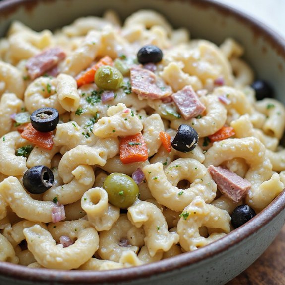 creamy macaroni salad with olives