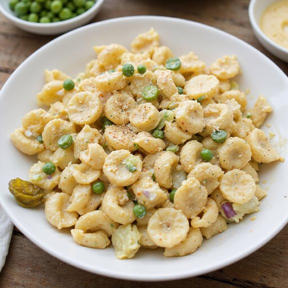 creamy macaroni salad with peas