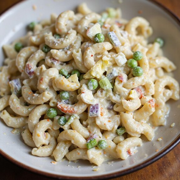 creamy macaroni salad with peas