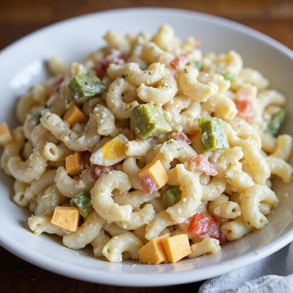 creamy macaroni salad with pickles