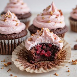 raspberry chocolate cupcake topped nuts