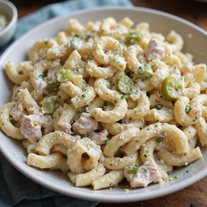 tuna macaroni salad with olives